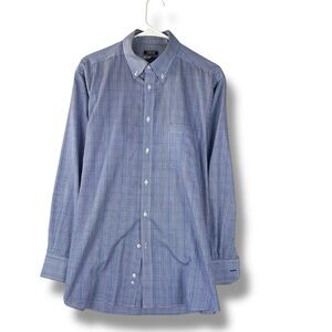 IZOD Shirt Mens 16-16.5 32/33 L Plaid Blue Woven Button Down Long Sleeve